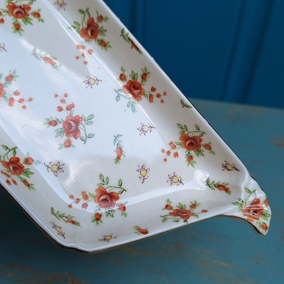 Vintage Porcelain Trinket Dish Vanity Tray Antique Gold Leaf Flowers Japan Mark - Picture 8 of 16